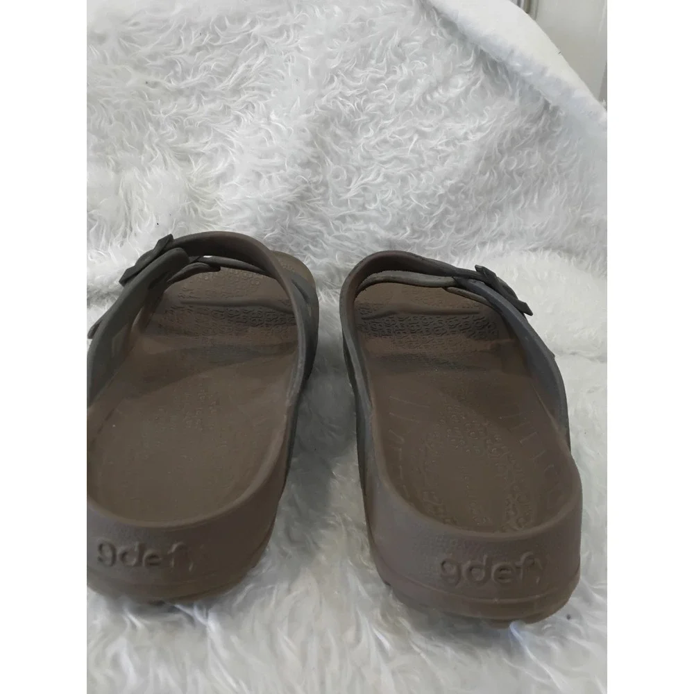 Gravity Defyer G-Defy Men 11 Brown Gray Orthotic Recovery Slide Sandals Buckle